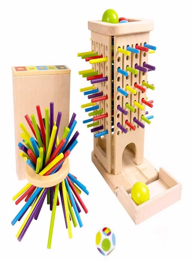 twivah 4-in-1 Board Game for Kids, Wooden Sorting & Stacking|Pick-up Sticks|Counting|Ball Drop Tower, Family Games for Kid and Adult, Montessori STEM Learning Toy for 3 4 5 6 7 8 Year Old Boy Girl - Image 1